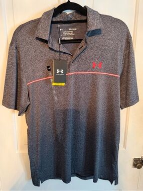 Under Armour Men’s Charcoal Heather Polo with Red Detail